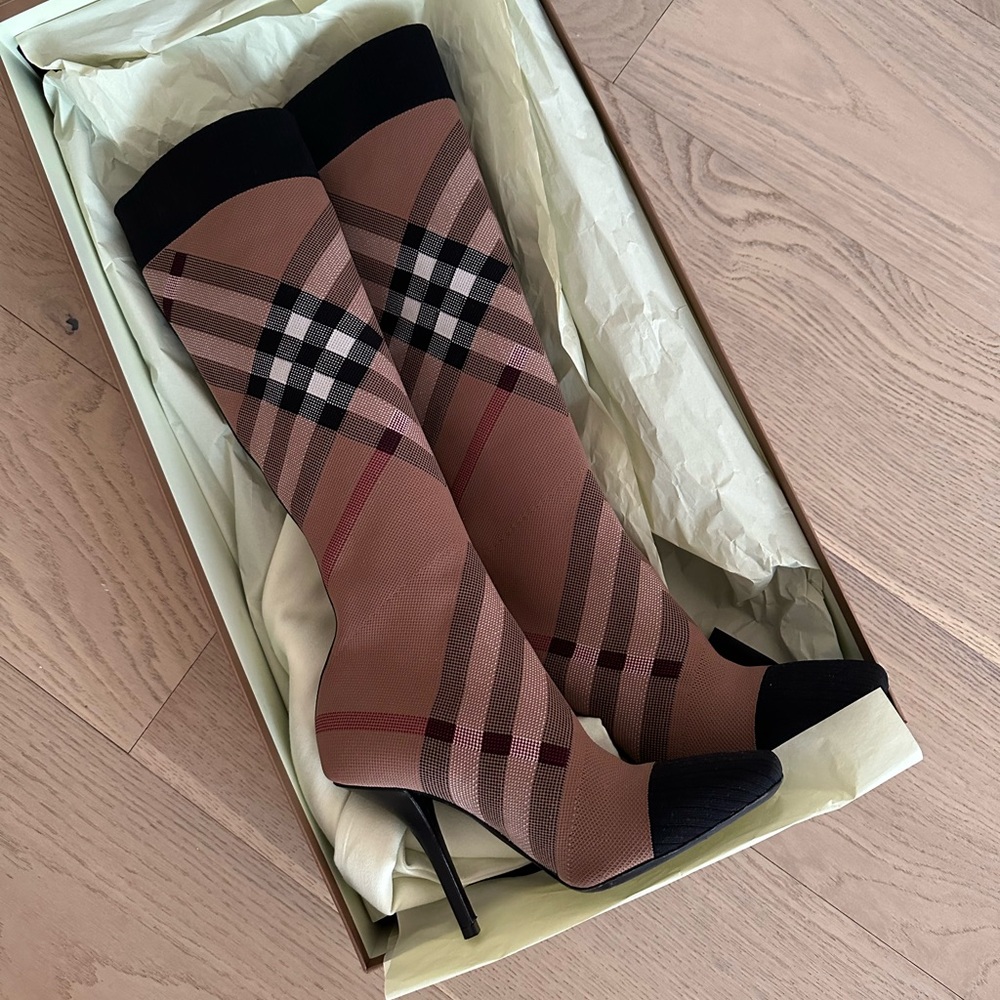 Burberry Knitted Check Sock Boots